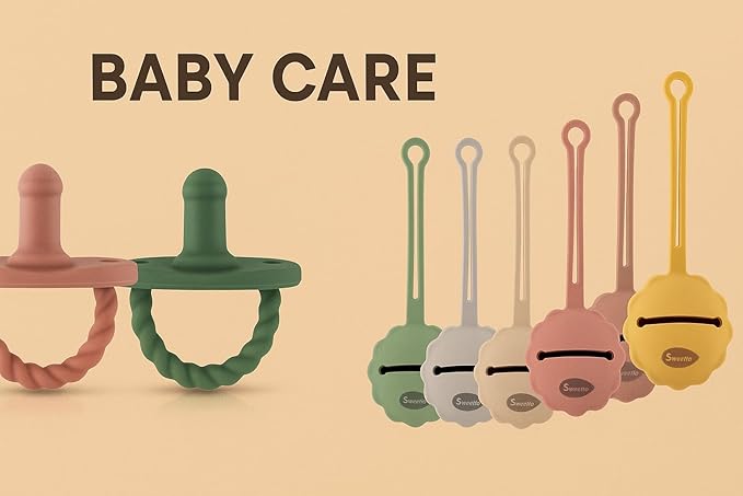 Sweetie Silicone Pacifier Holder Case, Pacifier Container Fits Pacifiers & Pacifier Clip, Portable for Travel Outdoor Activities, Sun Flower, Lion Shape, 1 Piece (Cream)