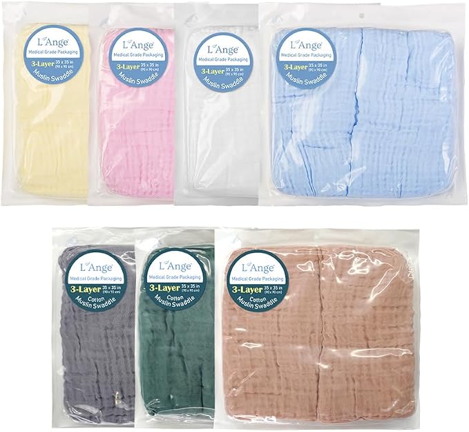 L'Ange Baby Muslin Swaddle Blanket - 3 Layer Breathable Cotton Receiving Blankets - Medical Grade Packaging for Newborn and Infant - 2 Pack - 35x35 - Pink