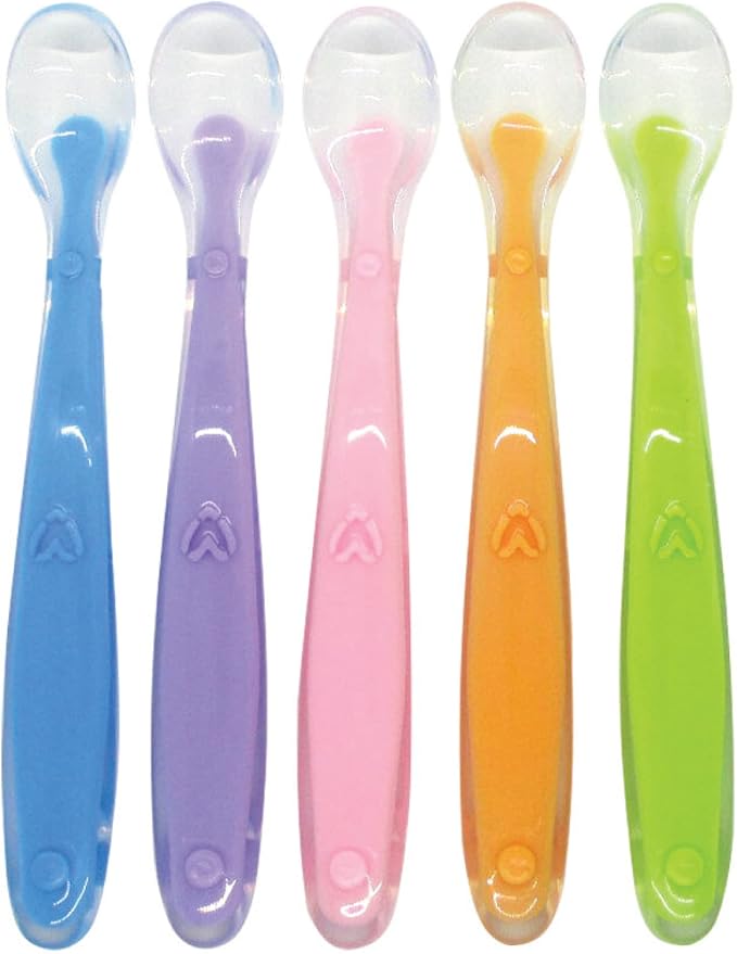 Gadgetime USA Baby Feeding Spoons Set (Pack of 5) - Self Chewable Spoon - Toddler Training Utensils - Ergonomic & Safe