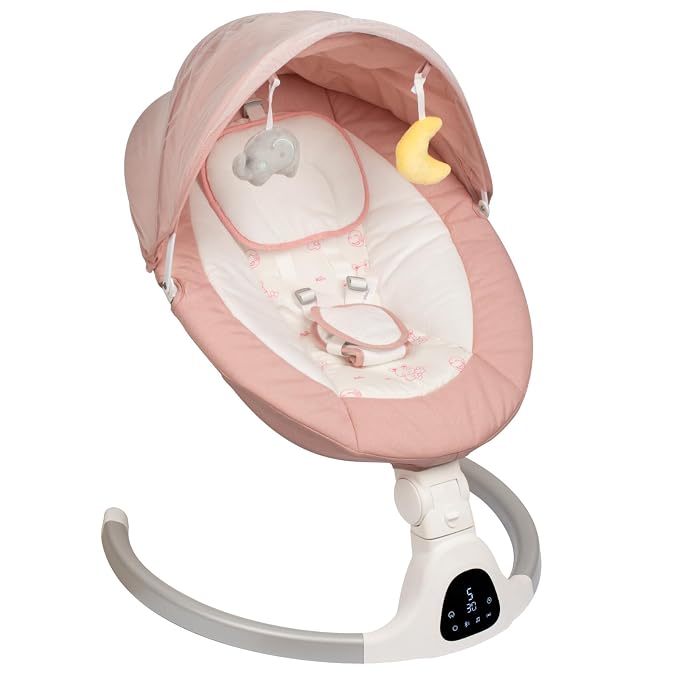 Electric Baby Swing for Infants, 5-Speed Adjustable Swing with Bluetooth Music, Timer, 5-Point Harness and Stable Base for Supervised Daytime Use (Pink)