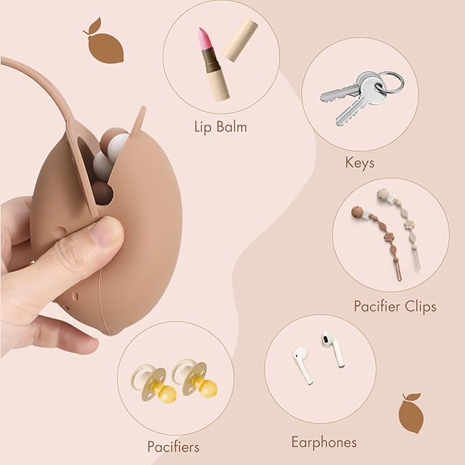 Silicone Pacifier Holder Case Binky Holder Baby Pacifier Case for Boys Girls Portable Silicone Paci Storage Pouch for Newborns 3 Pack-Ivory+Sage+Brown