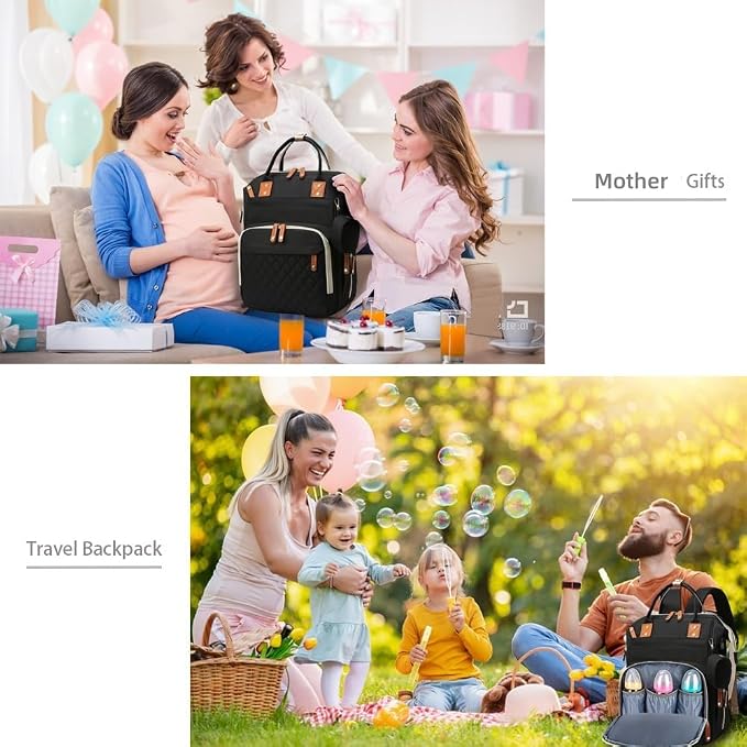 Black Diaper Bag Backpack, Multifunctional Waterproof Mommy Bag with Changing Pad, USB Port, Stroller Straps, Large Capacity Baby Travel Bag (balck)