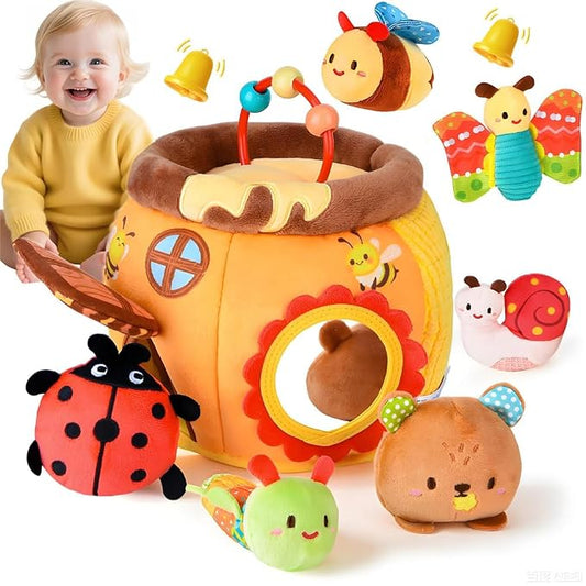 Baby Toys 6-12 Months- Surprise Soft Barn with Stuffed Animals, Rattle, Crinkle Paper, Squeaker, Mirror, Busy Montessori Soft Toys for Toddlers 0-3 Years Old, 1 Year Old Boy Girl Gifts