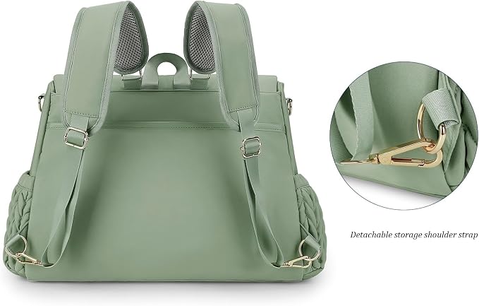 Convertible Diaper Bag Backpack, Waterproof Nappy Changing Bag, Travel Mummy Bag with Changing Pad, Shoulder Strap (GREEN)