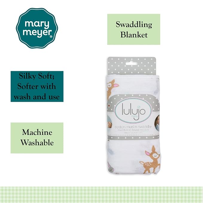 Lulujo Baby 100% Cotton Muslin Swaddle Blanket, 47 x 47-Inches, Little Fawns