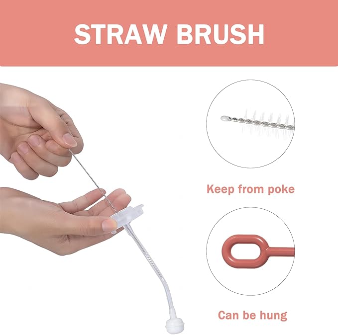 Travel Bottle Brush, 6-in-1 Portable Travel Bottle Cleaner Kit with Small Bottle Brush Built in Drying Rack, Nipple Brush, Straw Brush, Soap Dispenser, for Baby Bottles Under 8 OZ, BPA-Free(Pink)