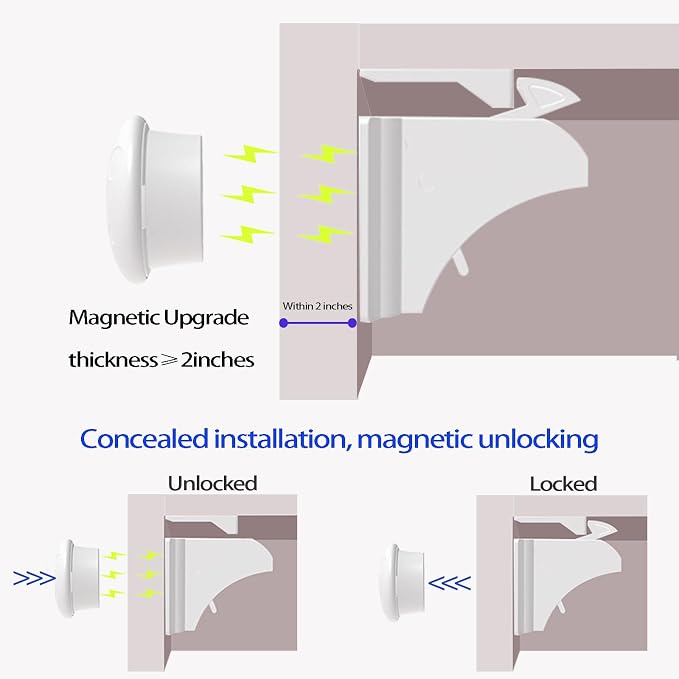 Magnetic Child Locks for cabinets (12 Locks + 3 Keys) - Child Safety Drawer Locks, Suitable for Kitchens Cabinets、Drawer and Storage cabinets - no Drilling Required, Adhesive Installation.