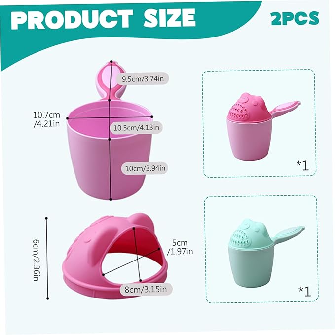 2Pcs Baby Bath Rinse Cup, Baby Bath Cup Detachable Tear-Free Waterfall Bath Cup for Rinsing Hair, Portable Baby Bath Cup with Handle, Cartoon Bath Rinser Cup for Babies Kids..