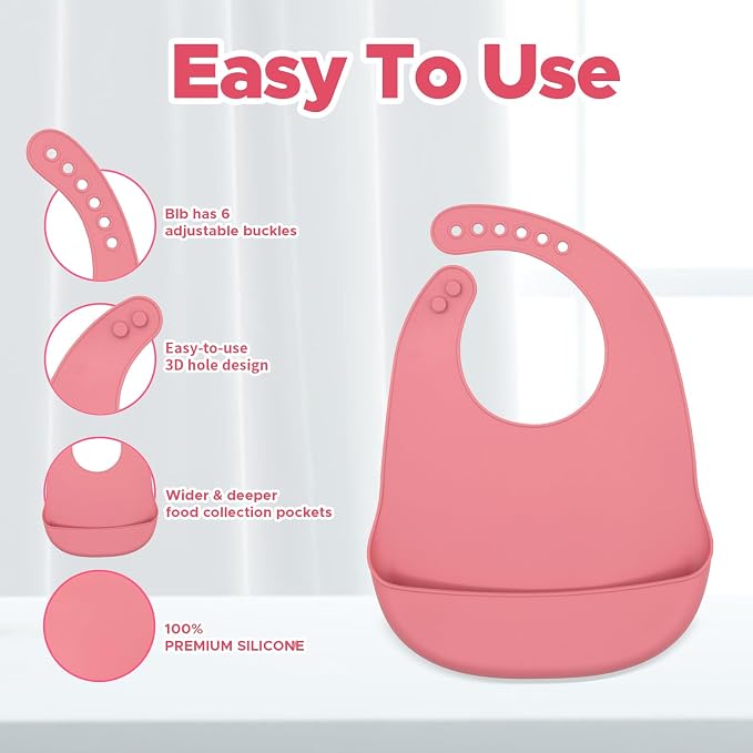 BabyX Silicone Baby Starter Kit, 5 Pieces First Feeding Set, Including Training Spoon, Fork, Cup, Bib and Bear Shaped Bowl (Pink), BPA-Free, Baby Utensils Supplies, Microwave/Dishwasher Safe