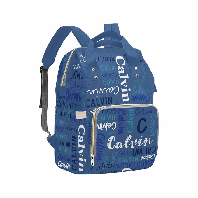 InterestPrint Personalized Custom Blue Funny Name Mummy Nappy Bag Customized Diaper Fun Daypack Travel Shoulder Bag
