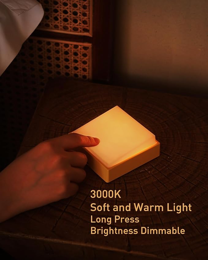 Smilodon Rechargeable Night Light, Dimmable Warm Nightlight, Wireless Portable, 30 Minutes Timer, Magnetic to Wall Fridge Shelf, for Bedroom, Hallway, Bathroom, Yellow, Small, SNL-7Y