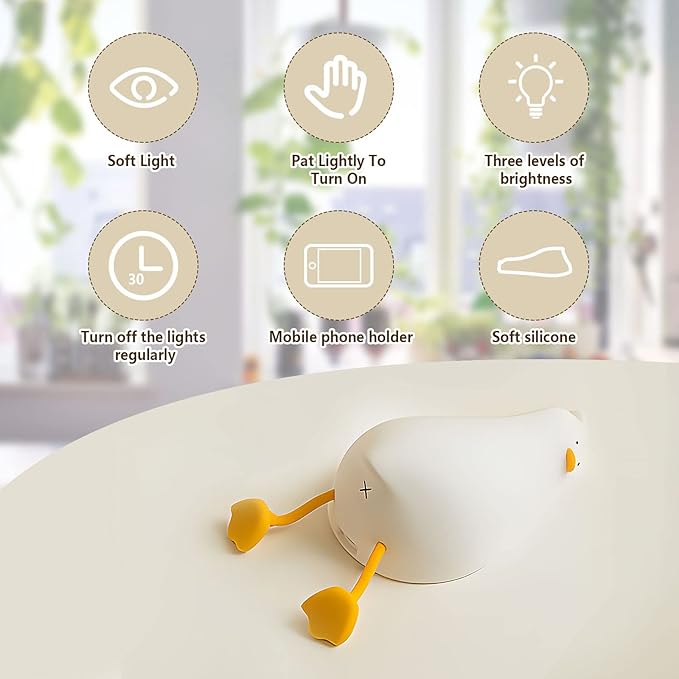 Lying Flat Duck Night Light, Squishy LED Animal Night Light, Cute Light Up Duck, Silicone Dimmable Timed Bedside Lamp, Rechargeable Bedside Touch Lamp for Breastfeeding Nursery
