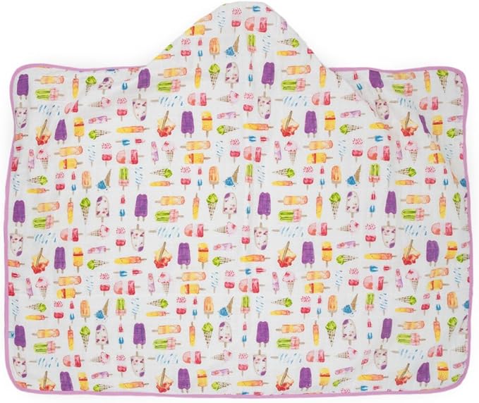 Little Unicorn Hooded Bath Towel | Absorbent Cotton & Terry Blend | Larger Size for Baby & Toddlers, 1-6 Years (Brain Freeze)