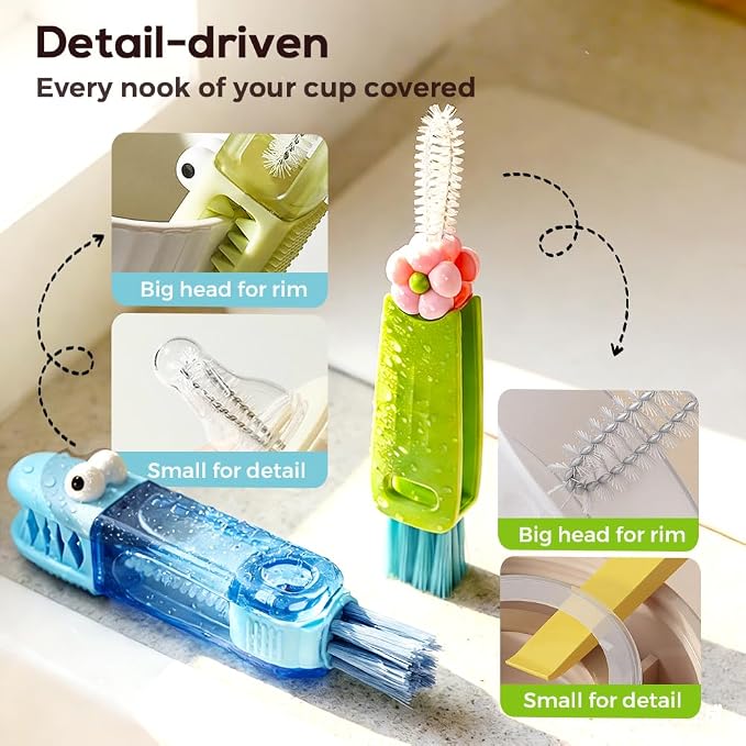 3 in 1 Cup Lid Cleaning Brush, 2026 New Multifunctional Bottle Brush Cleaner, Bottle and Straw Brush Cleaning Set, Crevice Cleaning Brush Tools for Gap Tight Spaces, Home Kitchen Gadgets (2PC C)