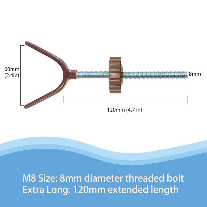 Baby Gate Banister Adapter Y-Spindle Rods - M8 (8mm) Replacement Bolt Part for Pressure Mounted Baby and Pet Safety Stair Gates, Extra Long Wall Mounting Screws Rod & Bolts (Y-Brown-2 Pack)
