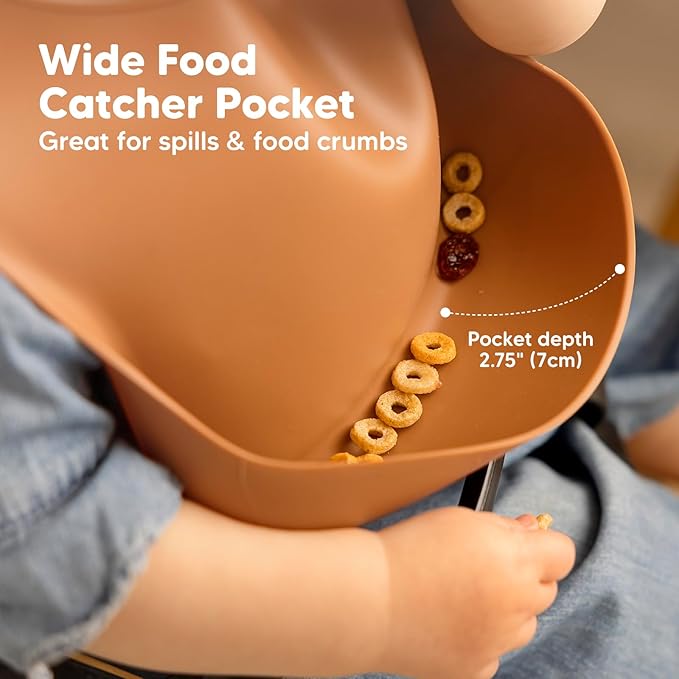 KeaBabies 2-Pack Silicone Bibs for Babies, Toddlers Girl, Boy ??Sturdy Food-Grade Baby Bibs for Eating, Large Food Catcher, Clean & Put On Easily, Waterproof Toddler Feeding Essentials (Terracotta)