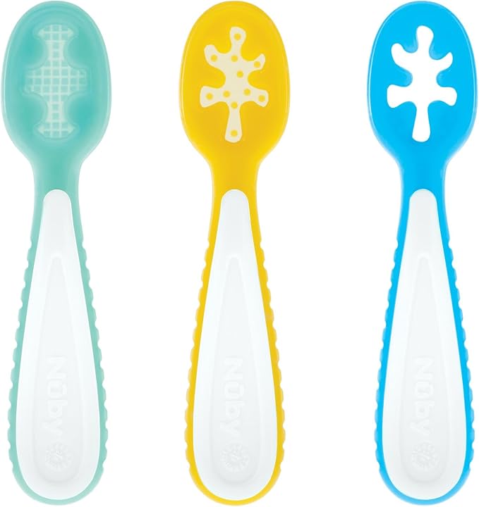 Nuby Baby's First Spoons Set - (3-Pack) Feeding Utensils for Babies - 6+ Months - Aqua/Yellow/Blue