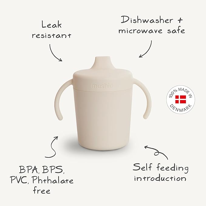 mushie Trainer Sippy Cup | Made in Denmark | Leak Resistant Twist-Off Lid & Handles | 6 Months + (Dusty Rose)