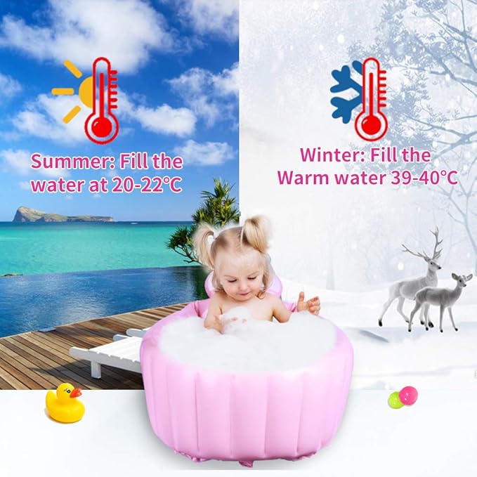 Inflatable Baby Bathtub,Newborn to Toddler Bath Tub with Built-in Air Pump,Portable Travel Shower Basin with Back Support,Foldable Toddler Tub Shower for Kids 0-6 Months(Pink)
