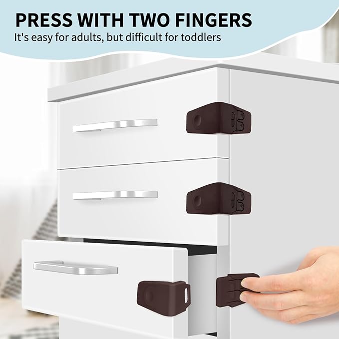 FYY Cabinet Locks for Babies - 8 Pack Child Proof Cabinet Locks Child Safety Locks for Cabinets Baby Proofing Angle Type Drawer Locks Latches with Strong Adhesive for Drawers Doors Cabinets Coffee