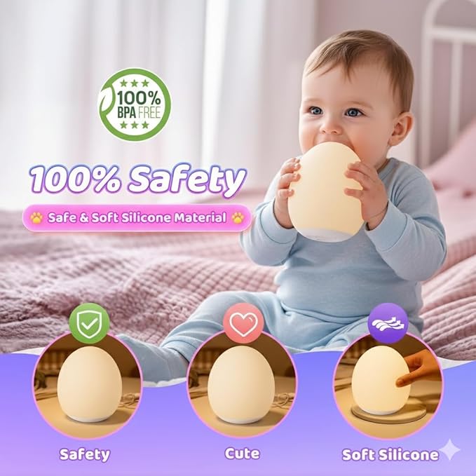 Night Light for Kids,Egg Night Light for Baby Nursery, 7 Colors Changing &30-Min Timer Portable Nursery Night Lamp forBaby Nursery & Kids Bedroom,BPA Free, Eye Caring, Soft