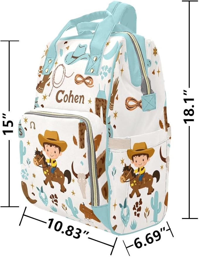 Personalized Diaper Backpack Boy Wild Horse Multi Function Diaper Bag Travel Daypack Nursing Nappy Bag