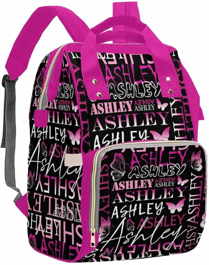 Artsadd Personalized Nappy Bag Large Capacity Diaper Bags, Customized Pink Butterfly Daypack Custom Monogrammed Diaper Backpack for Daughter Granddaughter Gifts