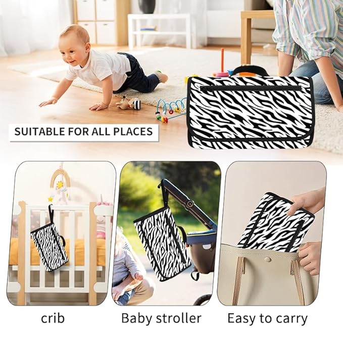 Love By Emi Portable Diaper Changing Pad, A Waterproof Travel Station and Foldable Clutch with Storage Pockets, an On-The-Go Baby Essential for Newborns and Toddlers with Cute Animals Pattern (White)
