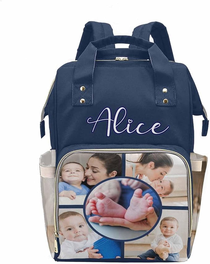 M YESCUSTOM Custom Diaper Bag with Name & Photos for Women Mom Dad, Personalized Diaper Backpack with Text Waterproof Nappy Mommy Bag for Mother's Day New Born Gift