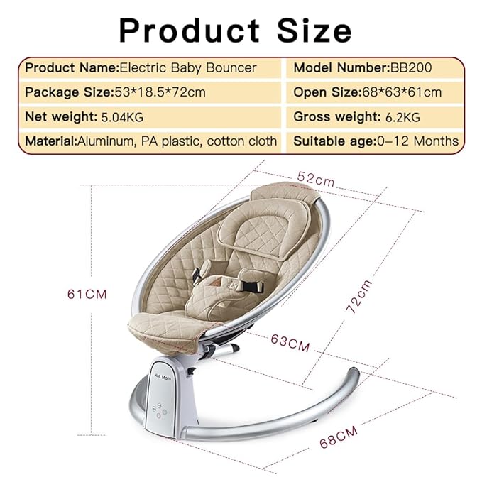 Hot Mom Upgrade Cotton Electric Baby Bouncer for Infant,Bluetooth Baby Swing Enabled Automatic, Baby Rocker Inset Music Speaker, Baby Chair Intelligent Timing & LED Touch Screen (Green)