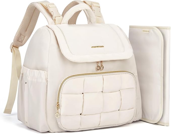 mommore Small Diaper Bag, Mini Baby Diaper Bag, Puffer Quilted Diaper Backpack with Changing Pad, Insulated Pockets, Stroller Strap, Woven Baby Bag for Travel Work