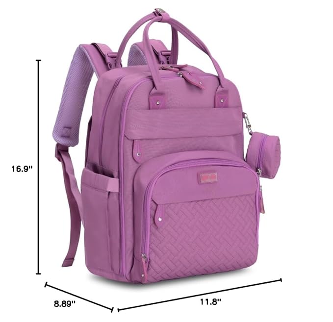 BabbleRoo Diaper Bag Backpack - Baby Essentials Travel Tote - Multi Function Water Resistant Diaper Bag, Travel Essentials Baby Bag with Changing Pad, Stroller Straps & Pacifier Case - Unisex, Purple