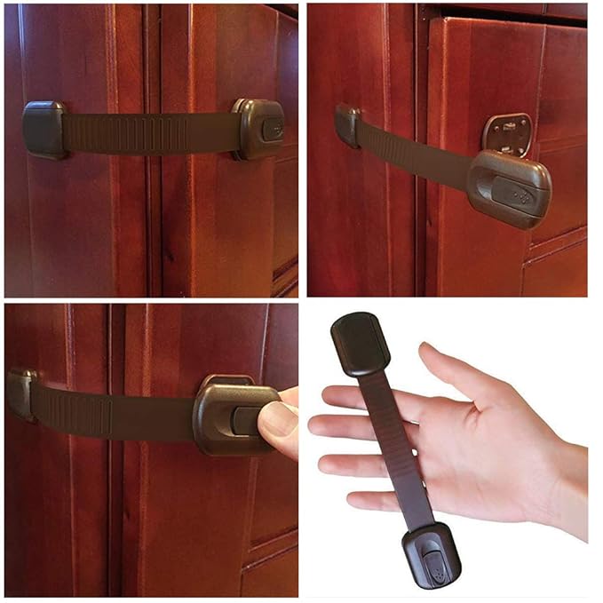 Viaky 8 Pack Brown Cabinet Locks Baby Proofing Child Safety Cabinet Locks Adjustable Straps Baby Proof Latches for Drawers Oven Refrigerator Toilet Seat Closet Cupboard