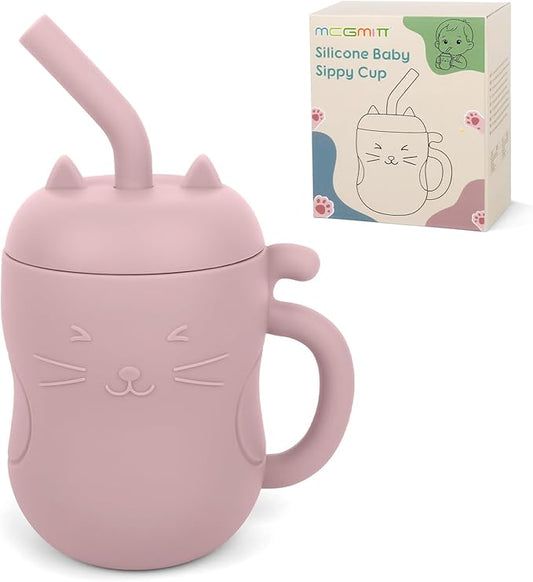 MCGMITT Silicone Baby Sippy Cup, 5oz Leak Proof Straw Cup for Infants Kids 6 12 18 Months, BPA Free Non Toxic Toddlers Training Cup with Handle, Soft Toddler Open Cup For Travel or At Home