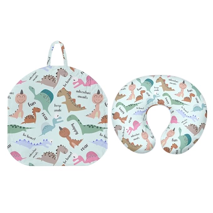 Cute Cartoon Dinosaurs Nursing Pillow Cover & Baby Lounger Replaceable Cover Set,Newborn Nest Backup Cover,Ultimate Soft & Breathable Nursing Covers for Breastfeeding Pillows (Cover Only)