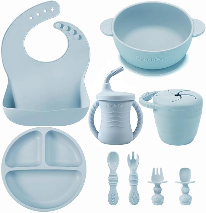 PandaEar 9PCS Silicone Baby Feeding Set & 7 Pack Silicone Baby Feeding Spoons