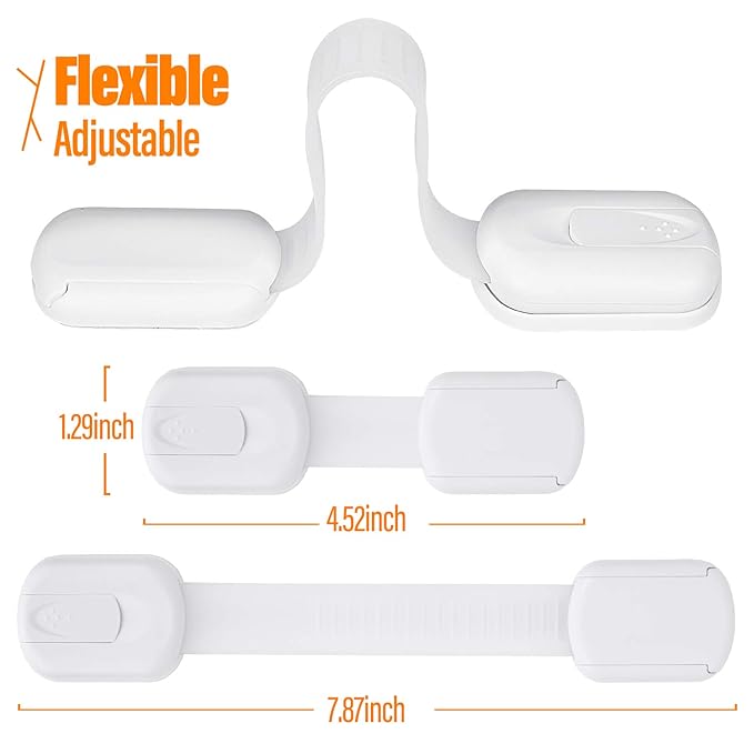 Goodv Child Safety Cabinet Locks - (10 Pack) Baby Proofing Latches to Drawer Door Fridge Oven Toilet Seat Kitchen Cupboard Appliance Trash Can with 3M Adhesive - Adjustable Strap No Drill No Tool