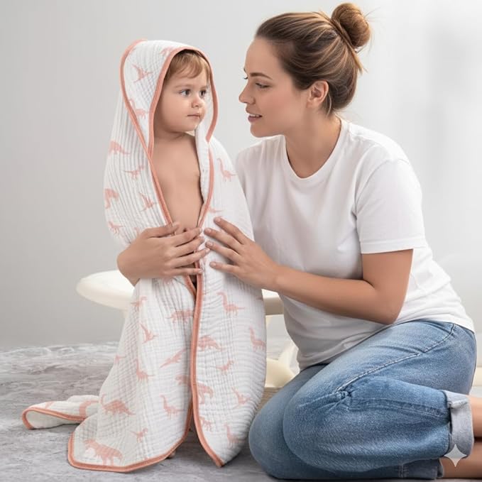 Muslin Hooded Baby Towels for Newborns, 32"x32", 100% Cotton ??6 Layers Super Soft Absorbent Breathable, Baby Bath Towel, Toddler Bath Towel ??Pack of 2
