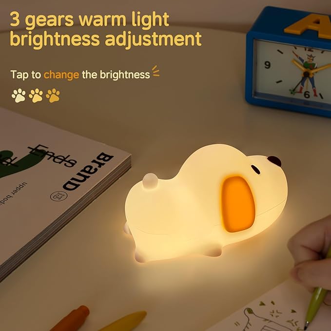 Led Cute Dog Night Light, 7 Colors Dimmable Puppy Bedside Lamp, Touch Control Night Lamp with Sound Effects for Kids Adults, Used for Camping Party Room Decor (Puppy)