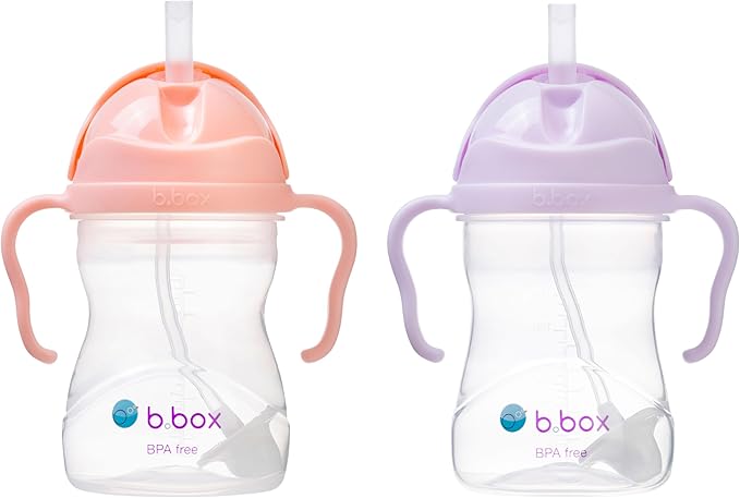 b.box Sippy Cup with Weighted Straw (2-pack). Drink from any Angle, Leak Proof, Spill Proof, Easy Grip. BPA Free, Dishwasher Safe. For Babies 6m+ to Toddlers (tutti frutti + boysenberry, 8oz)