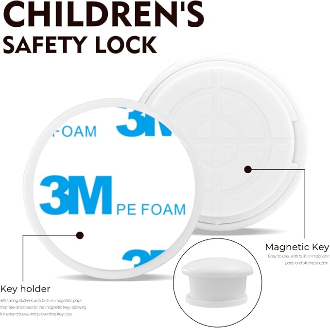 8 Pack Child Safety Magnetic Cabinet Locks - Children Proof Cupboard Baby Locks Latches - Adhesive for Cabinets & Drawers and Screws Fixed for Protection