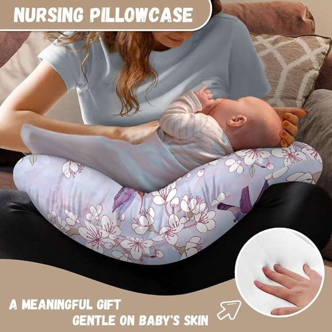 Sakura Hummingbird Stretchy Breastfeeding Pillow Cover, Lightweight Neutral Baby Pillow Cover for Infant Snug,Best Choice for Mom or Baby