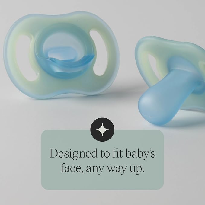 Tommee Tippee Stay Put Pacifier Set, Contains 2 Ultra-Light StayPut Glow in the Dark Pacifiers and 2 Ultra-Light StayPut Pacifiers, 6-18 Months, Colors May Vary, One-Piece Silicone Design, Pack of 4