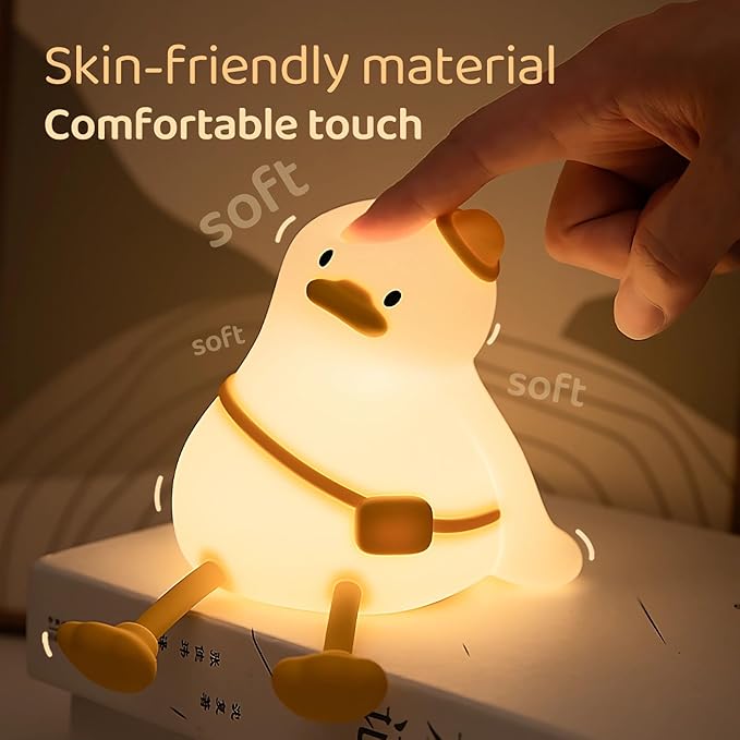Relaxed Duck Night Light for Kids, 3-Level Dimmable USB Rechargeable Lamp with Timer, Soothing Animal Toy for Nursery Bedroom Dorm Decor, Gift for Boys Girls Teens Adults
