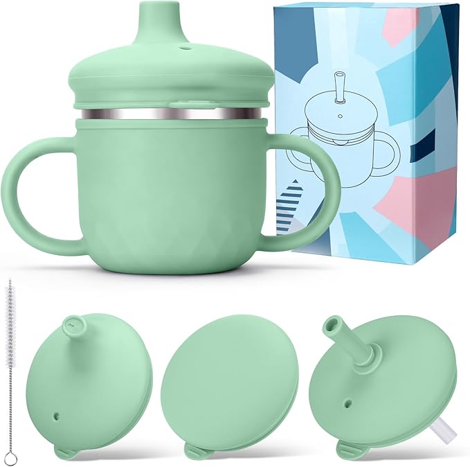 BUSOHA Stainless Steel Toddler Sippy Cup ??8oz Spill-Proof Straw Cup for 6+ Month Babies & Toddlers, 3-in-1 Reusable Travel Cup with Brush ??Dishwasher Safe, Kids Drinking Cup