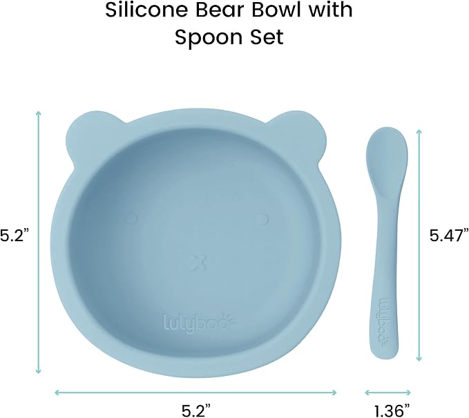Lulyboo Silicone Bear Suction Bowl & Spoon Set for Babies & Toddlers - Food Grade, Non-Toxic Silicone, Anti-Spill Design, Self-Feeding Utensils, Durable & Dishwasher Safe, Ideal for First Mealtime