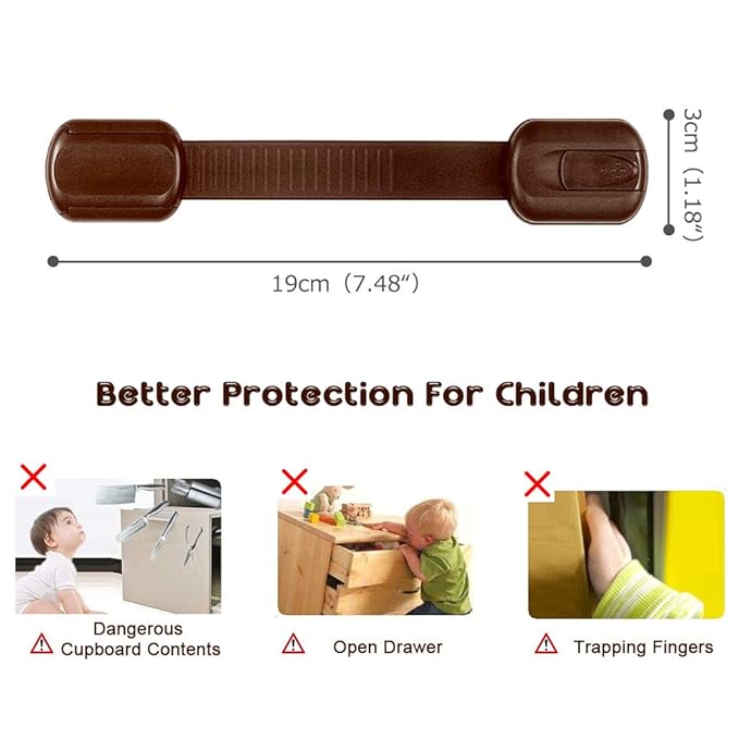 Viaky 8 Pack Brown Cabinet Locks Baby Proofing Child Safety Cabinet Locks Adjustable Straps Baby Proof Latches for Drawers Oven Refrigerator Toilet Seat Closet Cupboard