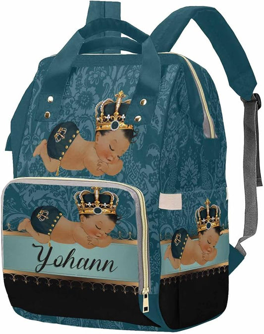 M YESCUSTOM Custom Diaper Bag Backpack with Name, Baby Bags Travel Diaper Backpack for Dad Mom, Insulated Pockets Portable Nappy Bags Blue Crown Nursery Bag for Mom Gift