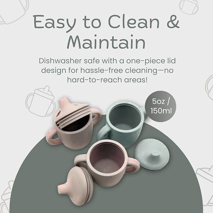 KIDSco. Silicone Sippy Cups (2 Pack) ??Soft Spout & Easy Grip Handles for Babies 6+ months, Plastic Free, Toxic Free Silicone, Leak-Resistant, Dishwasher Safe (Green and Sandy Shore)