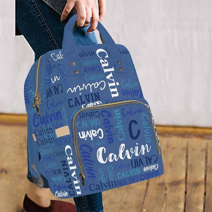 InterestPrint Personalized Custom Blue Funny Name Mummy Nappy Bag Customized Diaper Fun Daypack Travel Shoulder Bag